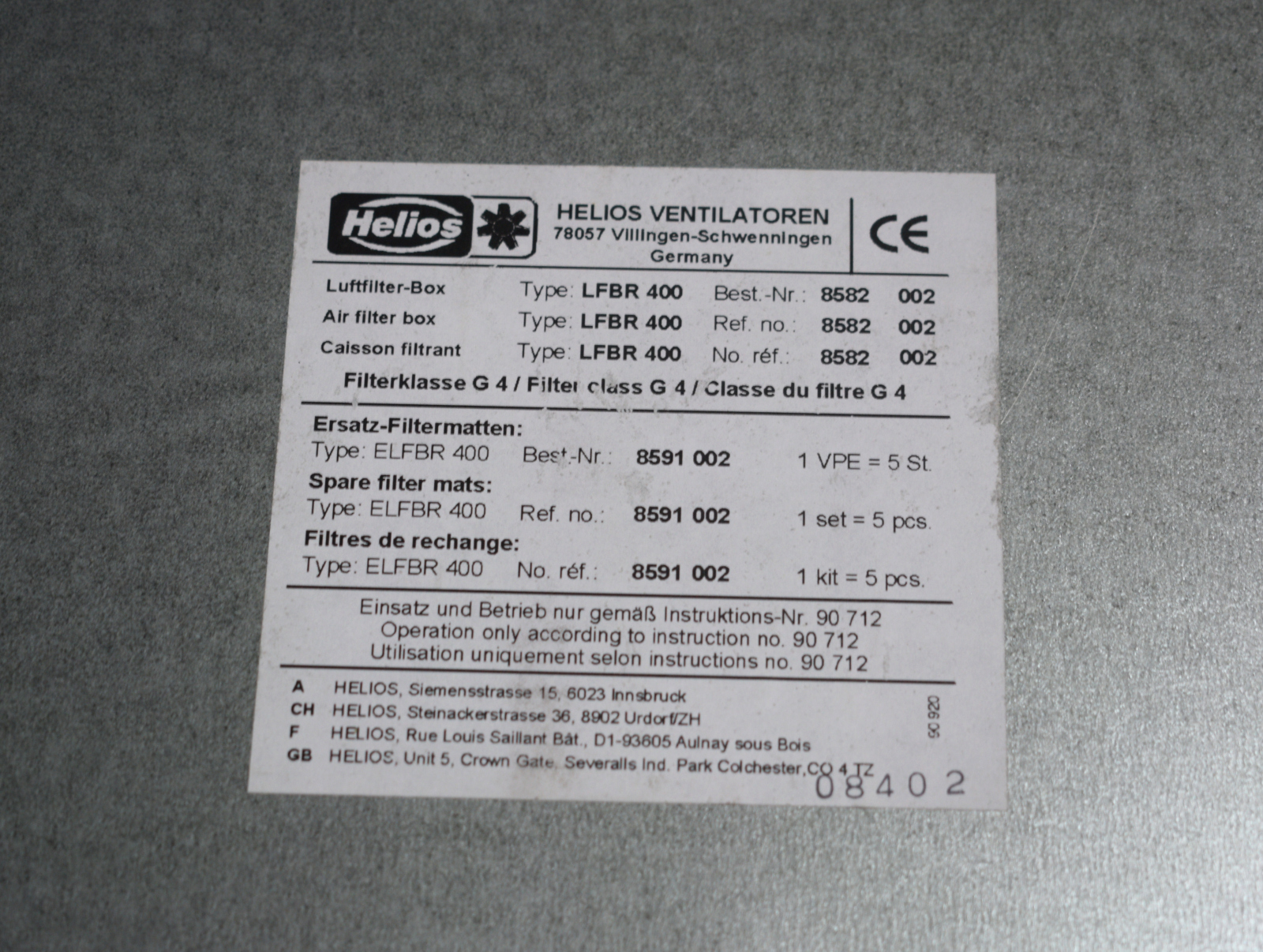 Helios Luftfilter-Box LFBR 400 Filterklasse G4 | Ackrutat Shop