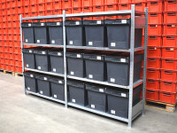 Schulte Fachbodenregal Lagerregal Stahlregal Länge 2665mm Tiefe 535mm mit Boxen Schulte Fachbodenregal Lagerregal Stahlregal Länge 2665mm Tiefe 535mm mit Boxen