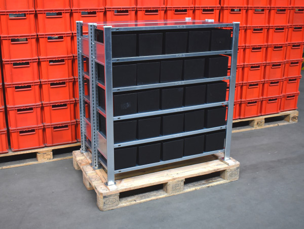 2x Schulte Fachbodenregal L1060mm mit Lagerkisten