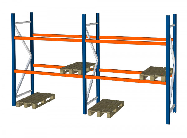 2 Felder SLP Palettenregalanlage Schwerlastregal 3 Tonnen Industrieregal 