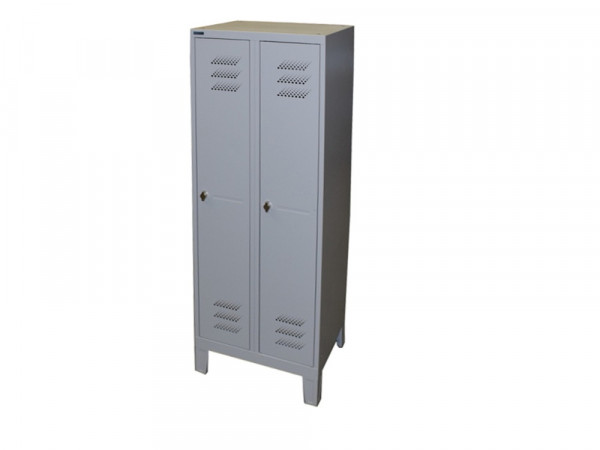 Stahlspind Garderobenschrank 1850x600x505 mm (HxBxT), Design Luftschlitze, Stahlblech, grau, 2 Abt.