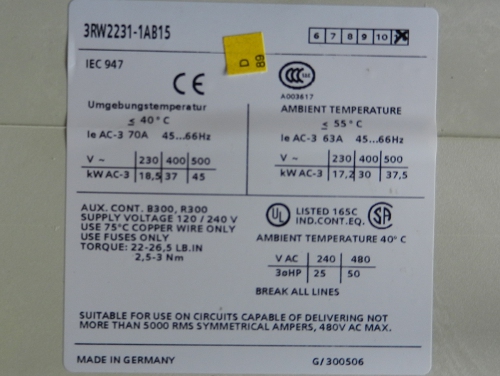 Siemens Sikostart Sanftstarter 3RW2226-1AB15