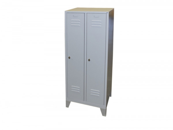 Stahlspind Garderobenschrank 1850x610x500 mm (HxBxT), 2 Abteile, Stahlblech grau, Lüftungsschlitze