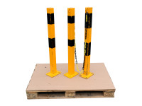 Kettenpfosten Absperrpfosten Stahl inkl. 12x Bodenanker gelb lackiert Rammschutz Kettenpfosten Absperrpfosten Stahl inkl. 12x Bodenanker gelb lackiert Rammschutz