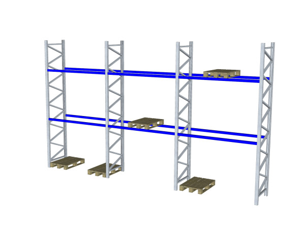 Metalsistem Palettenregal Länge 9.520 mm 3 Felder 2 Ebenen Lichte Weite 3.000 mm
