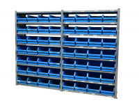 Fachbodenregal Kistenregal zwei Felder blaue Kisten Fachbodenregal Kistenregal zwei Felder blaue Kisten