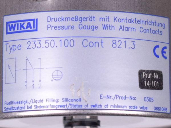 Wika Druckmessgerät Druckanzeiger Typenschild