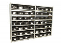 Magazinregal Meta Höhe 2000 mm Tiefe 435 mm Lagerregal + schwarze Regalkisten Magazinregal Meta Höhe 2000 mm Tiefe 435 mm Lagerregal + schwarze Regalkisten