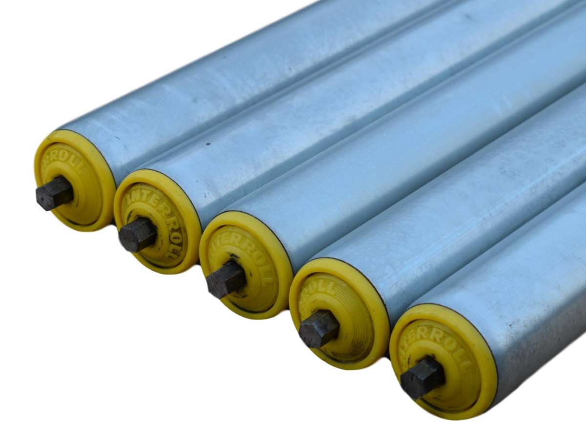 5 Normrollen – Tragrollen Von Interroll, RL=625 Mm, Ø 50 Mm – Untergurtrolle Für Förderband (gebraucht)