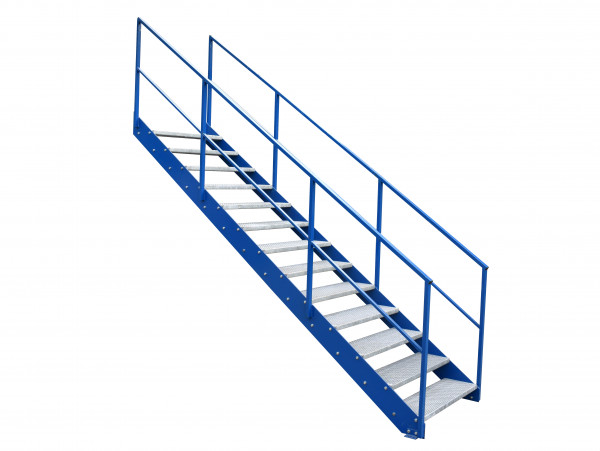 Stahltreppe Höhe 2.350 mm Industrietreppe 13 Stahlstufen verzinkt Bühnentreppe