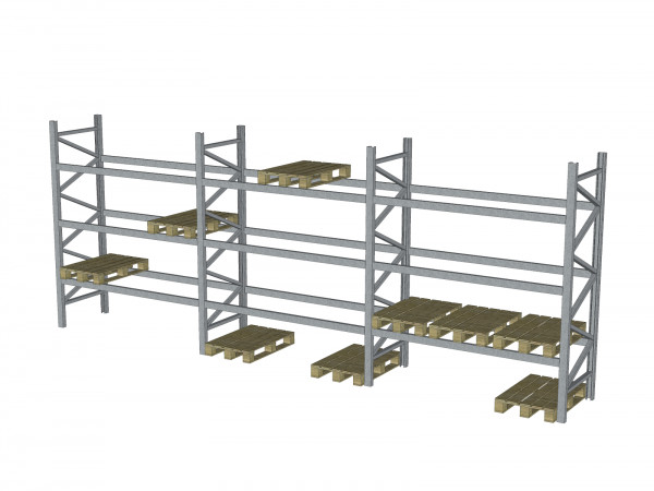 3 Felder Palettenregal feuerverzinkt Außenregal Höhe 5.580 mm Lichte Weite 2.890 mm