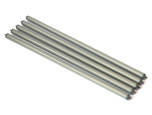 5x Tragrollen für Rollenbahn Ø 30 mm, Länge 800 mm, Kunststoff, Federachse glatte Welle 8 mm
