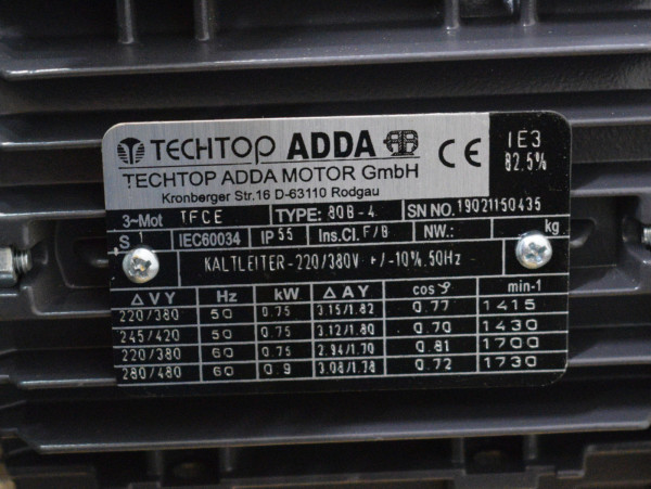Typenschilld Motor Techtop ADDA Antriebsmotor Funke 2.7907.2.11-56.41.00
