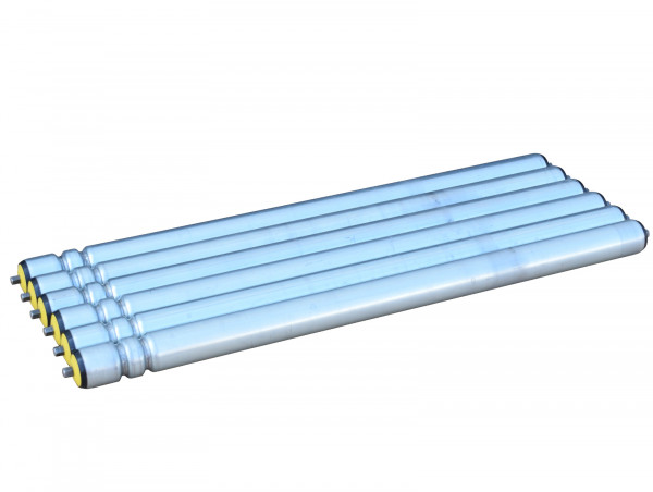 6x Interroll Tragrollen Ø 50 mm RL800 mm Stahlrolle Doppelsicke Transportrolle