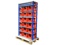Gemac Fachbodenregal mit Lagerbehältern Lagerregal Kellerregal Länge 1.090 mm Gemac Fachbodenregal mit Lagerbehältern Lagerregal Kellerregal Länge 1.090 mm