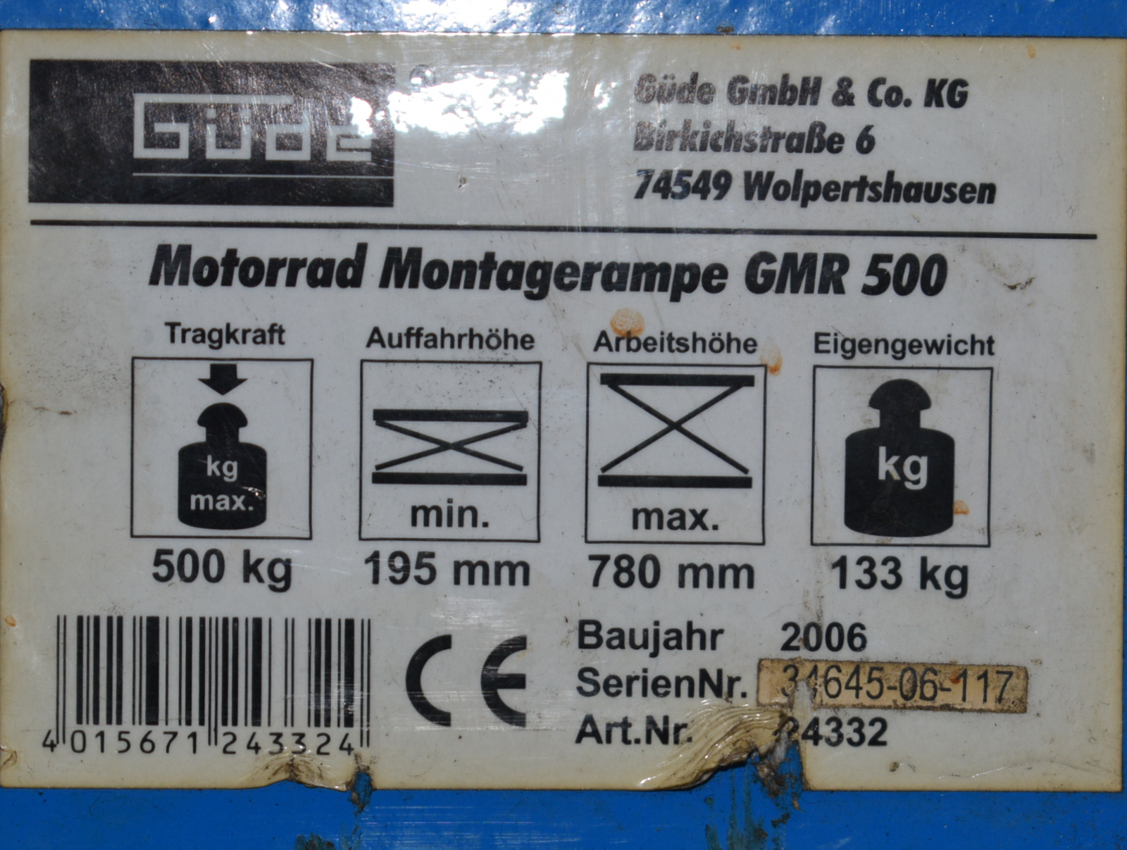 GMR | Hebebühne 500 Motorrad Ackrutat Güde Shop Montagerampe