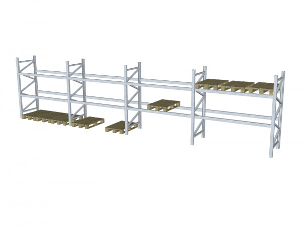 Dexion S4 Palettenregal Höhe 4800 mm LW 2.690 mm 2 Ebenen Länge 11.185 mm