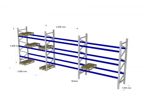 Palettenregal SSI Schäfer PR 600 gebraucht Länge 9060 mm Höhe 5800 mm 3 Ebenen