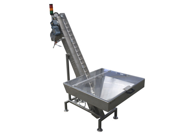 Upas Steigfoederband mit Bunker Foerderband Foerderstrecke Foerderlaenge 1.740 mm