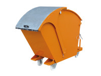 Kippbehälter mit Runddeckel 2026 in orange lackiert Kippbehälter mit Runddeckel 2026 in orange lackiert