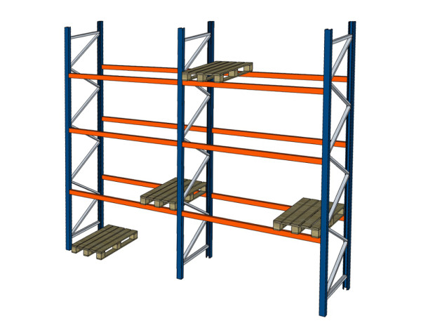 SLP Palettenregal SL25 Höhe 5.880 mm Lichte Weite 2.700 mm 3 Ebenen Fachlast 3.000 kg