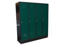 Fachbodenregal Materialschrank Gaderobenschrank mit Sockel grün Firmeneinrichtung Fachbodenregal Materialschrank Gaderobenschrank mit Sockel grün Firmeneinrichtung